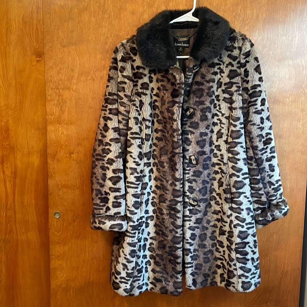 Dennis Basso Faux Fur Leopard Peacoat